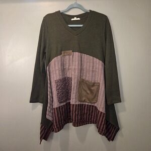 Indigo Thread Co Women's Patchwork Mixed Media Tunic, Size L Boho Hippie Cottage